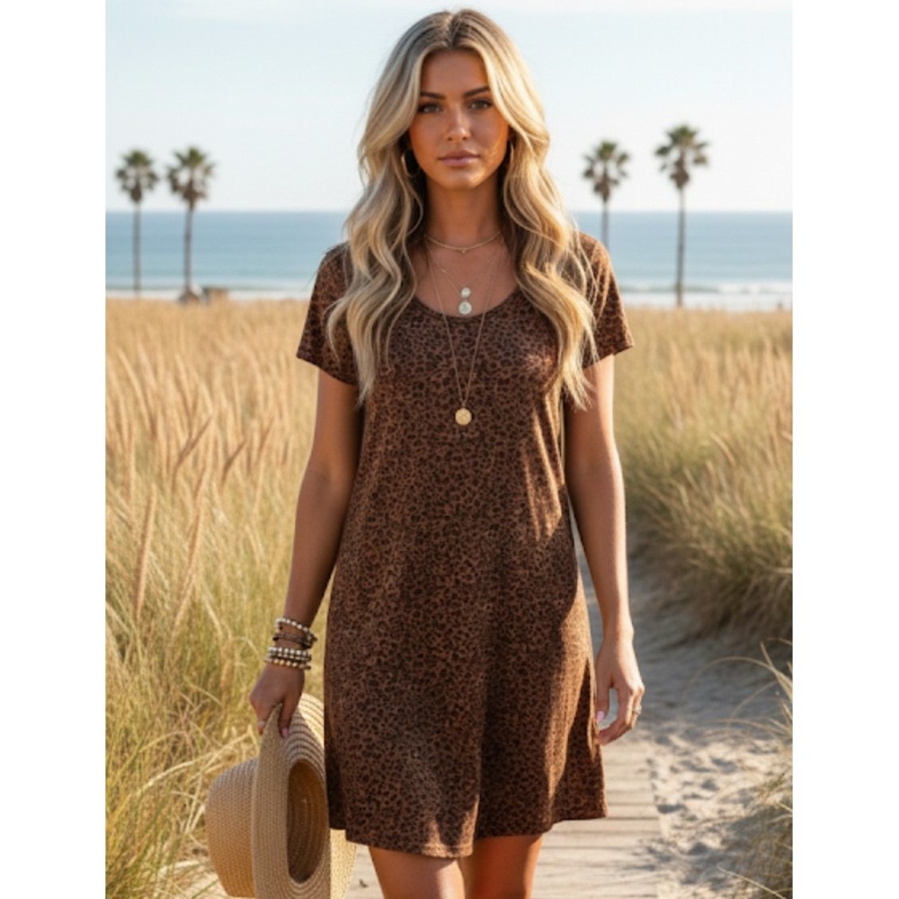 Social Standard by‎ Sanctuary women Gia scoop dress leopard print Brown M 34101